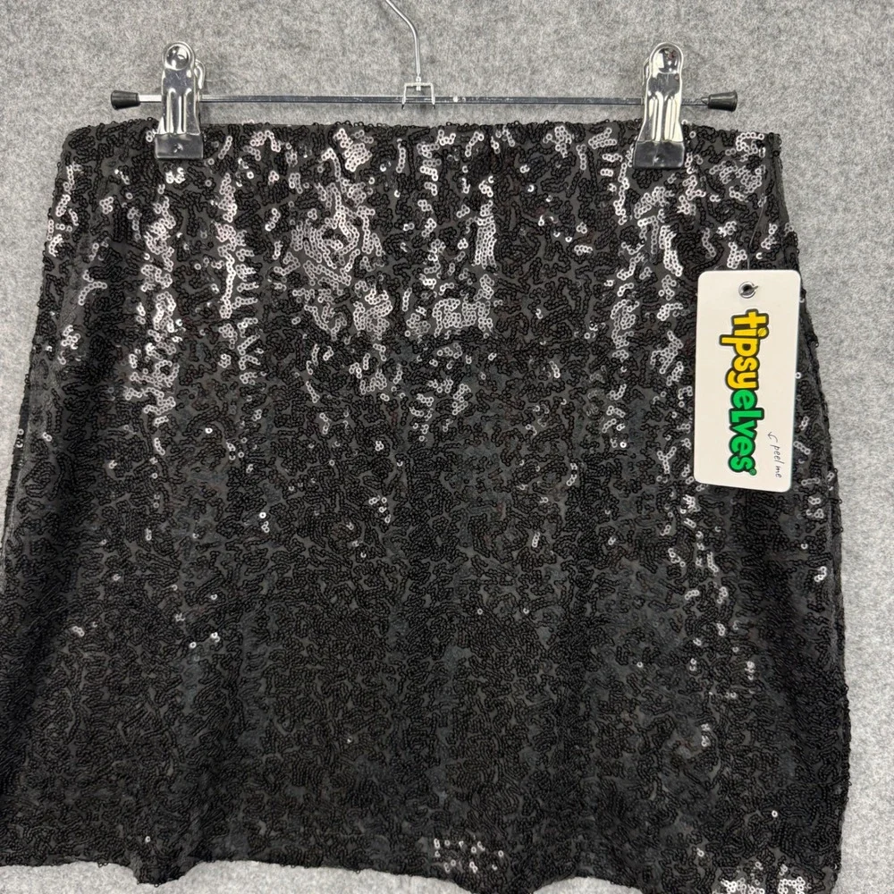 Tipsy Elves Womens Black Sequin Mini Skirt Size M TE-CWD97M‎ Sparkly Party New